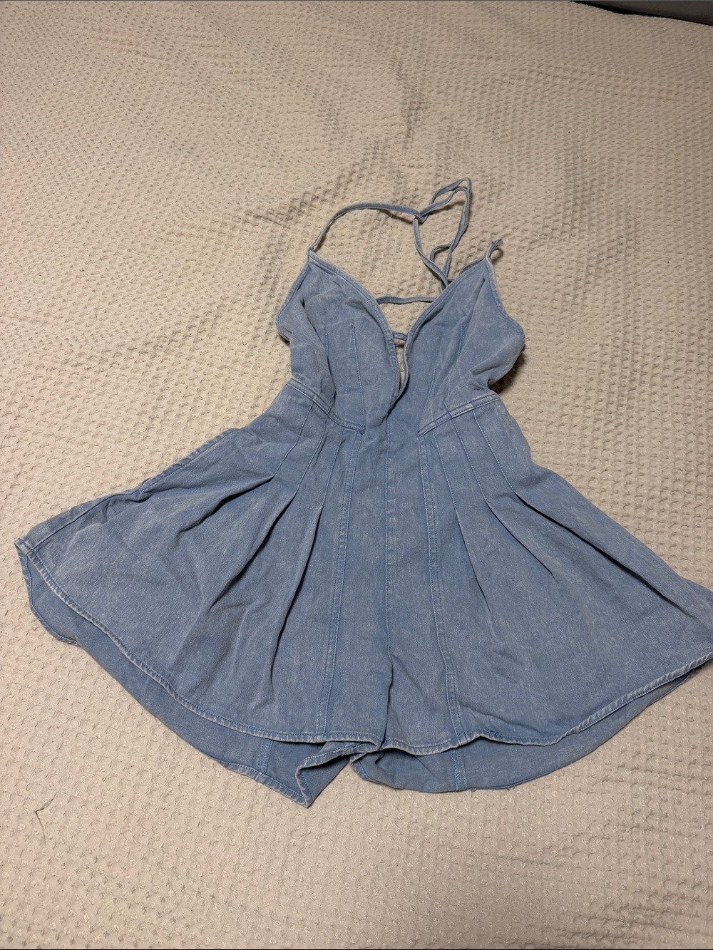 Altar'd State Light Blue Denim Halter Romper